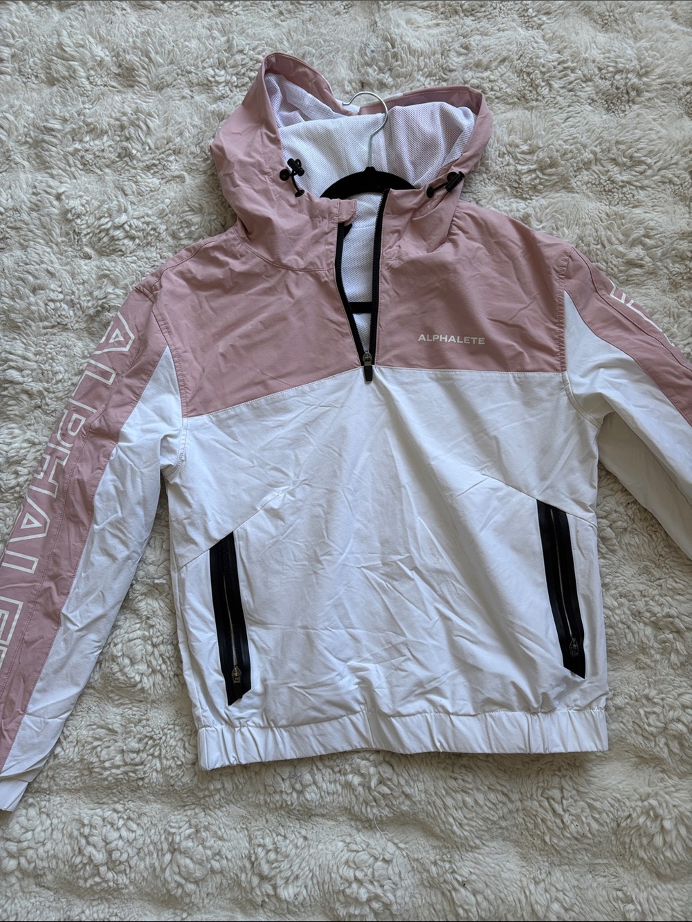 Alphalete Blush Pink & White Hooded Windbreaker Pullover